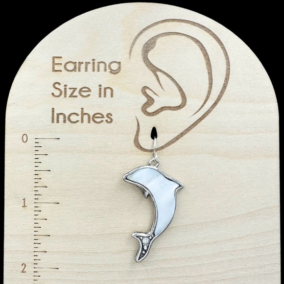 Mother of Pearl Inlay Dolphin Dangle Earrings - Picture 3 of 3